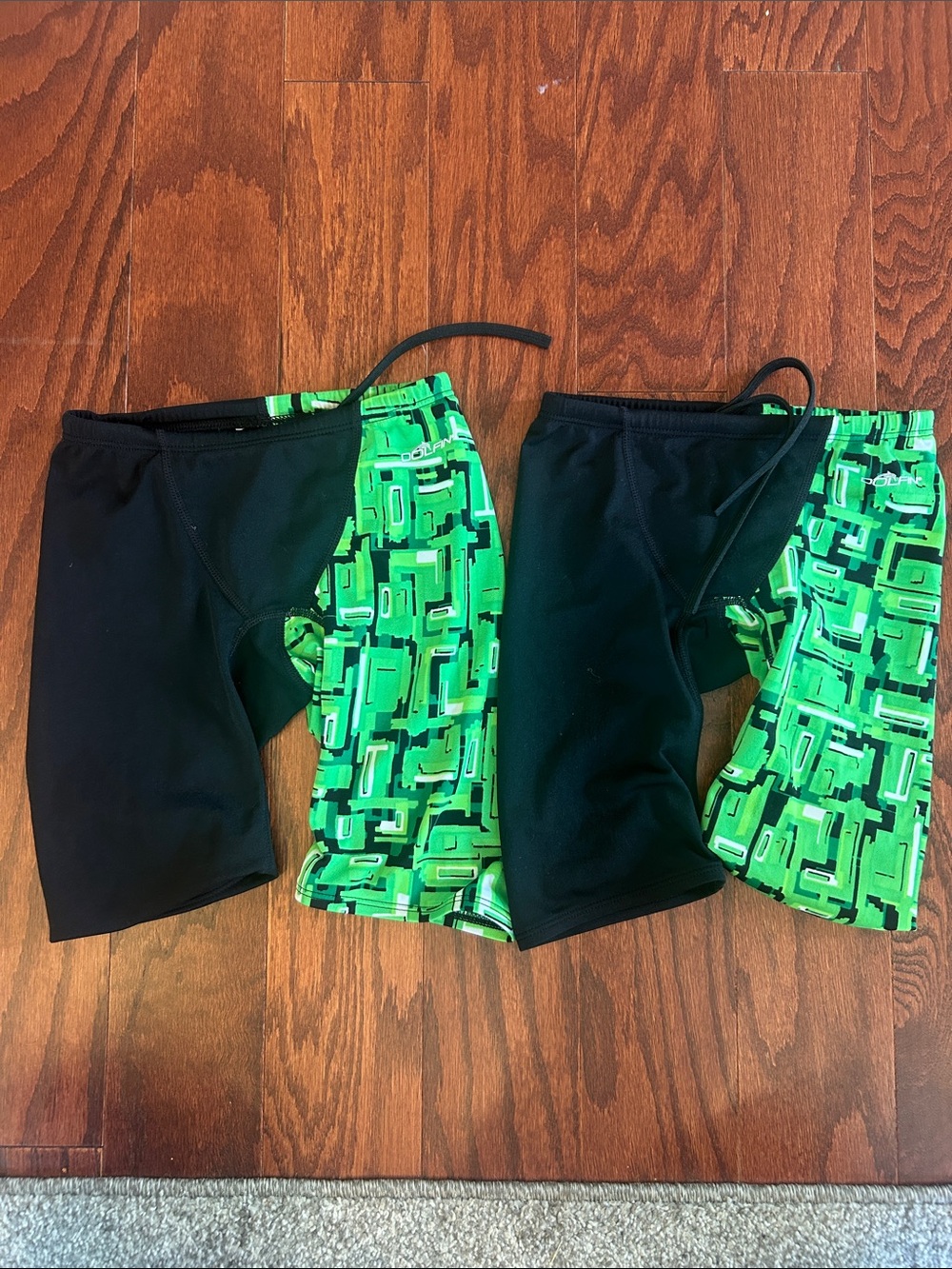 Kids Black & Green Geo Swim Jammer Swim Shorts size 24